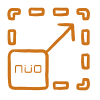 Icono-Nuo-Escalable-naranja Icono de un cuadrado con la marca NÜO dentro y una flecha en señal de crecimiento representa que el control de acceso NÜO Go! se adapta a la necesidad de los clientes